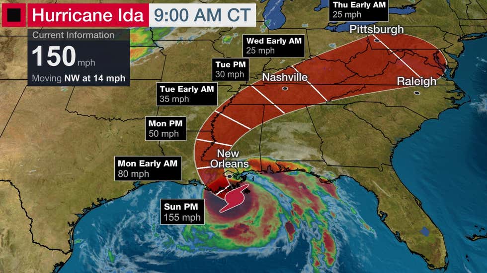 Hurricane Ida's Path;