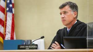 San Luis Obispo Superior Court Judge Craig van Rooyen listening to evidence in the Paul Flores' murder case;