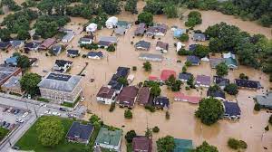 Flood waters covering the streets of Eastern Kentucky;