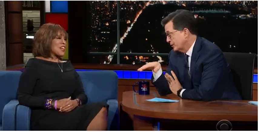 The Late Show with Stephen Colbert guest Gayle Kiing talking about R. Kelly interview ;