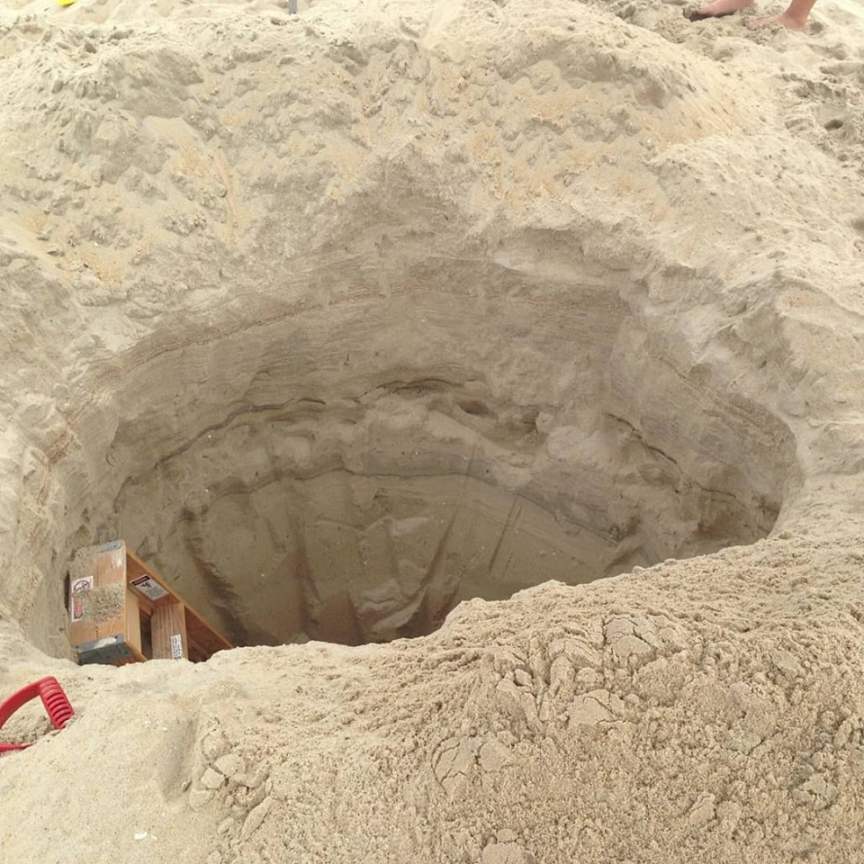 Large Sand Pit Hole on Nags Head, North Carolina Beach;