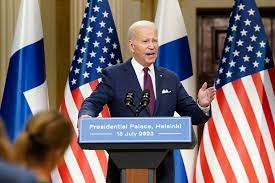 President Joe Biden in Helsinki, Finland;