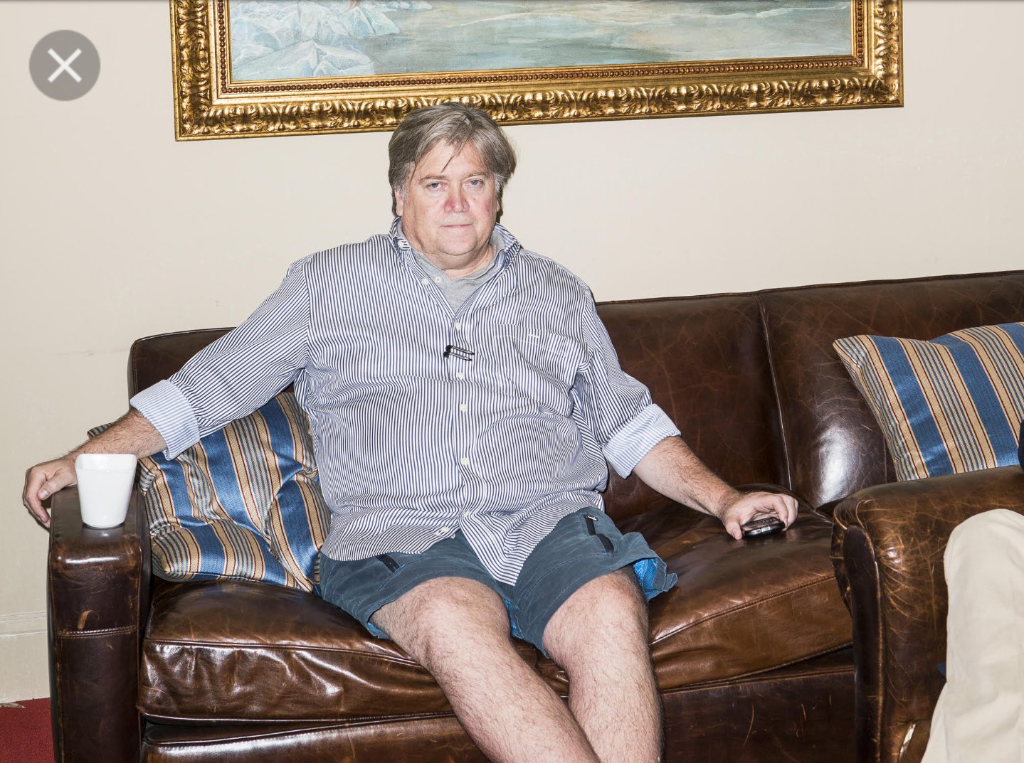 Steve Bannon on the sofa;